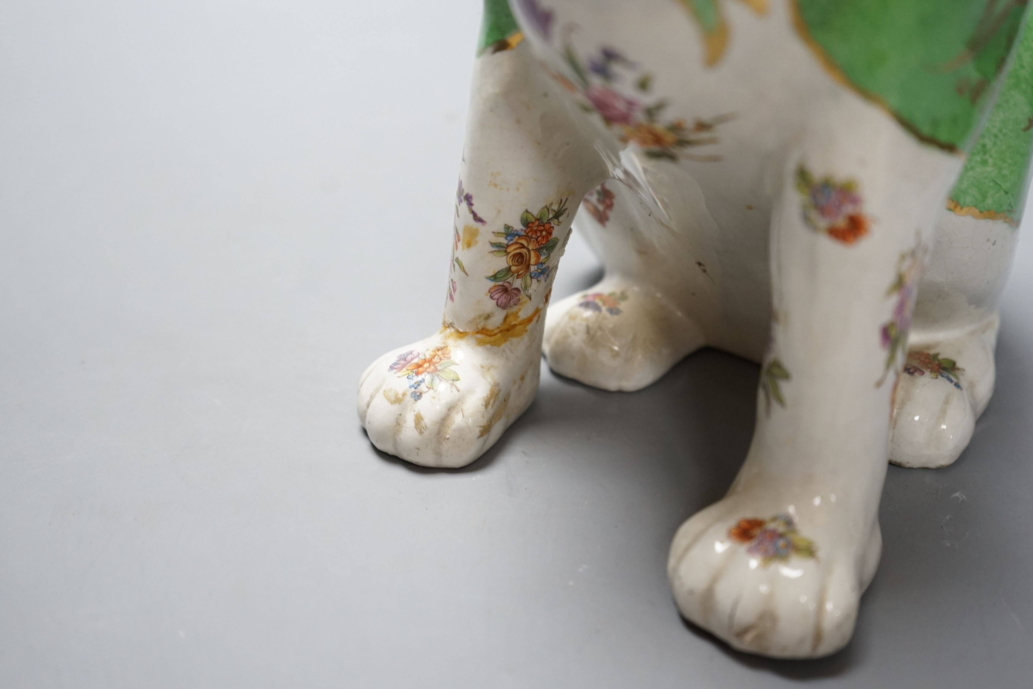 A Galle style polychrome cat, early 20th century, 34cms high